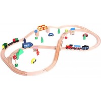 Set trenulet cu Locomotiva Albastara Electrica cu Baterii si sine din lemn Set trenulet cu Locomotiva Albastara Electrica cu Baterii si sine din lemn